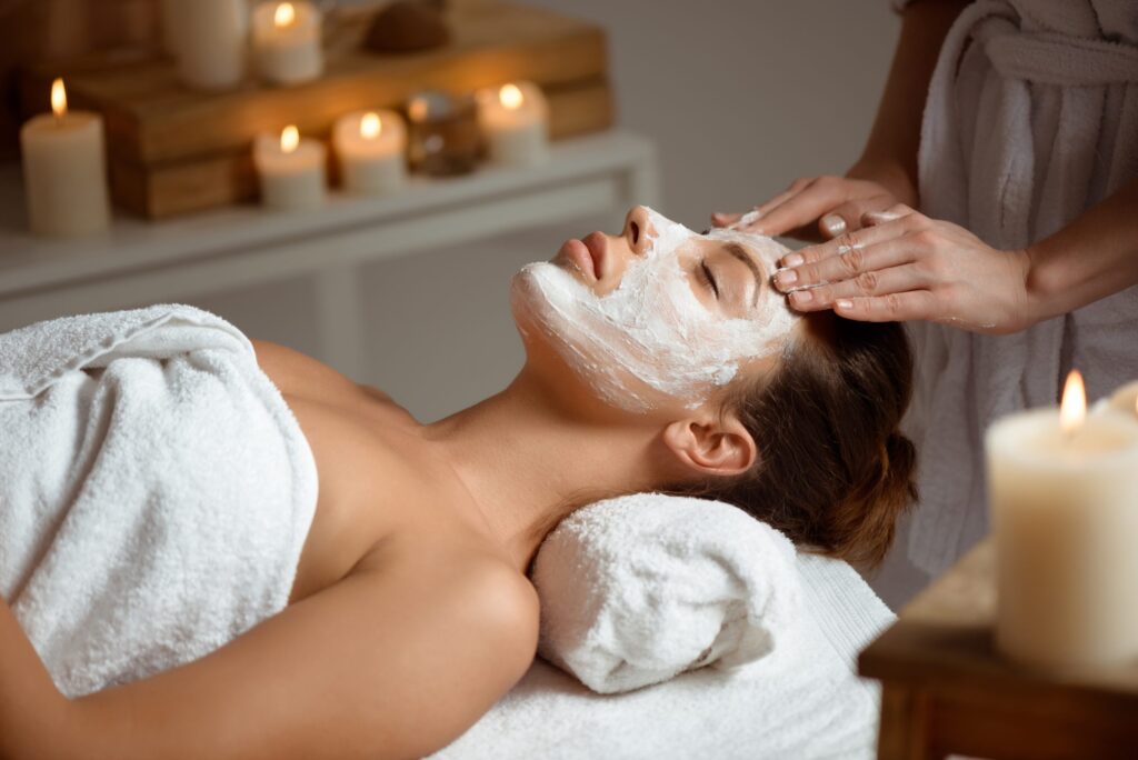 young woman mask face relaxing spa salon scaled