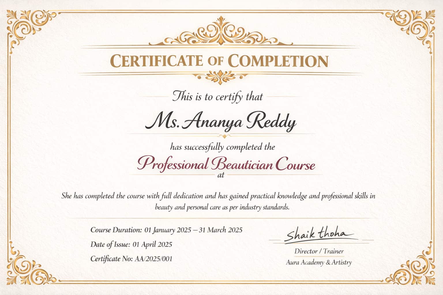 best beautician course in Hyderabad